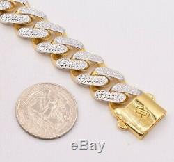 15mm Miami Cuban Royal Link Diamond Cut Bracelet Real 10K Yellow White Gold