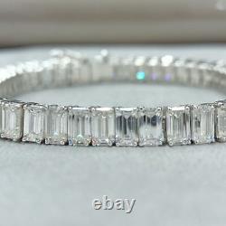 17 CTW Emerald Cut DEF Moissanite Women 7 Tennis Bracelet 14K White Gold Plated