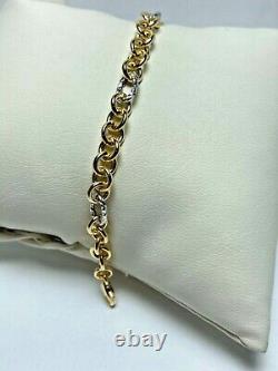 18Ct Carat Yellow White GOLD Rolo Chain bracelet made in Italy brand new F512