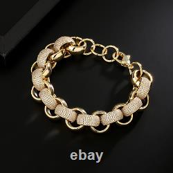 18K Gold 20mm XXL Belcher Bracelet CZ Stones Huge Chunky Heavy Women Filled Girl