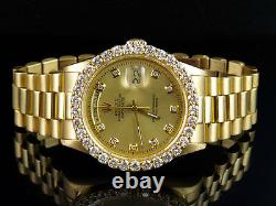 18K Mens Yellow Gold Rolex President Day-Date 36MM 18038 Diamond Watch 4.25 Ct