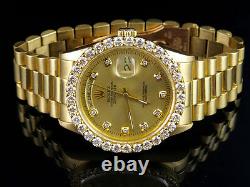 18K Mens Yellow Gold Rolex President Day-Date 36MM 18038 Diamond Watch 4.25 Ct