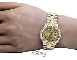 18K Mens Yellow Gold Rolex Presidential Day-Date 36MM Prong Diamond Watch 7.0 Ct