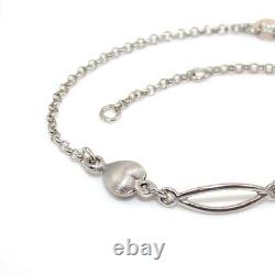 18K White Gold Double Heart Rolo Cable Chain Link Bracelet