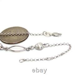 18K White Gold Double Heart Rolo Cable Chain Link Bracelet