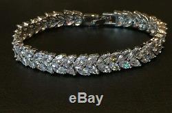 18K White Gold Plated Tennis Bracelet made w Swarovski Crystal Marquise Diamond