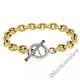 18K Yellow Gold 7.5 Ribbed Rolo Link Bracelet & White Gold Diamond Toggle Clasp