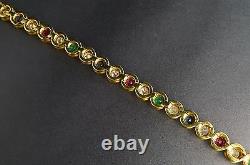 18K Yellow Gold Diamond Emerald Sapphire Ruby Mid-Century Tennis Bracelet 7.25