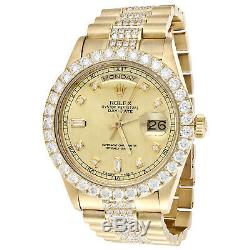 18K Yellow Gold Mens Rolex Presidential Prong Diamond Day-Date 36mm Watch 8 CT