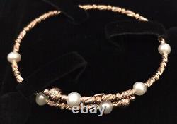 18ct Italian Solid Rose Gold Bangle / Bracelet with Pearls. One Size. Hallmarked