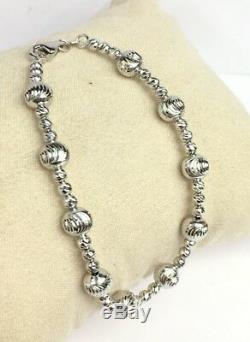 18k Solid White Gold Beaded Diamond Cut Italy Bracelet, 6.75 inches. 6.03 Grams