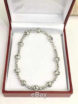 18k Solid White Gold Beaded Diamond Cut Italy Bracelet, 6.75 inches. 6.03 Grams