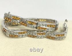 18k Solid White Gold Bracelet, Natural Diamond & Yellow Sapphire. 12.19 Grams