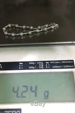 18k Solid White Gold Diamond Cut Beaded Bracelet, 6.5 inches, 4.24 Grams
