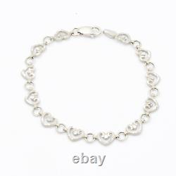 18k White Gold Love/Heart Chain Link Bracelet 6 3/4 Long