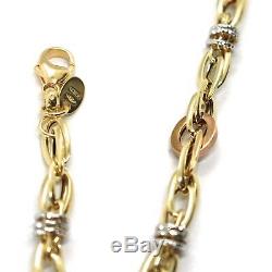 18k Yellow White Rose Gold Bracelet, Alternate Circles And Ovals, Made In Italy