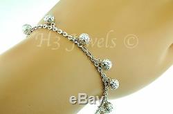 18k white gold charm bracelet ball bracelet diamond cut 5.40 h3jewels #2524