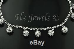 18k white gold charm bracelet ball bracelet diamond cut 5.40 h3jewels #2524