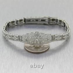 1930's Antique Art Deco 14k White Gold 0.25ctw Diamond Filigree Bracelet