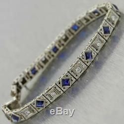 1930's Antique Art Deco 14k White Gold 2.8ctw Sapphire & Diamond Bracelet
