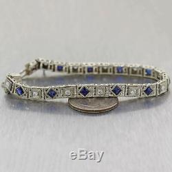 1930's Antique Art Deco 14k White Gold 2.8ctw Sapphire & Diamond Bracelet
