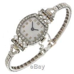 1940s Antique Art Deco 14k Solid White Gold 1.80ctw Diamond Bracelet Watch