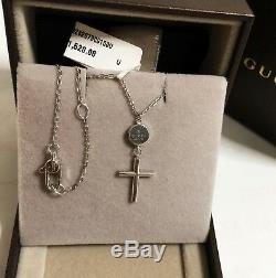 $1,520 GUCCI 18K White Gold Cross Pendant 16-18 Necklace Women Lady ITALY BOX