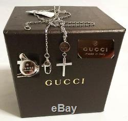 $1,520 GUCCI 18K White Gold Cross Pendant 16-18 Necklace Women Lady ITALY BOX