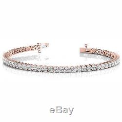 1 Carat SI1 White Round Diamond Bracelet Prong Set 14k Rose Gold