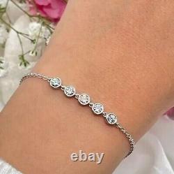 2Ct Round Cut Real Moissanite 5-Stone Chain Bracelet 14K White Gold Plated