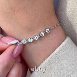 2Ct Round Cut Real Moissanite 5-Stone Chain Bracelet 14K White Gold Plated