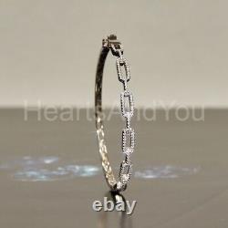 2ct Round Moissanite Pave Paperclip Link Chain Bracelet 14k White Gold Plated