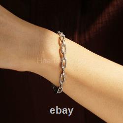 2ct Round Moissanite Pave Paperclip Link Chain Bracelet 14k White Gold Plated