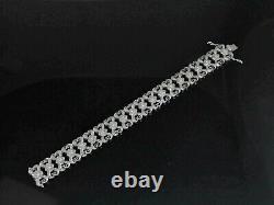 $30K 18K White Gold 5.10ct Diamond 15mm Wide Vintage Milgrain Style Bracelet 7