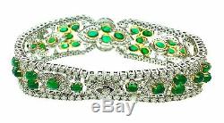 32 ct Cabochon Emerald and Diamond Bracelet 18k White and Yellow Gold HM1685SS8