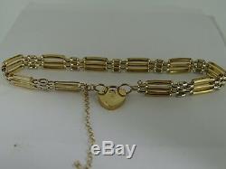 375 9ct Yellow & White Gold Gate Bracelet with Heart Padlock Authentic Retro