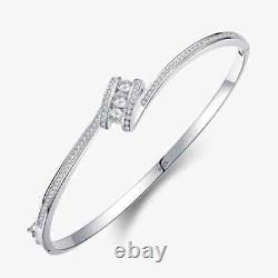 3CTW Round VVS1 Moissanite Wedding Gift Bangle Bracelet 14k White Gold Plated 7