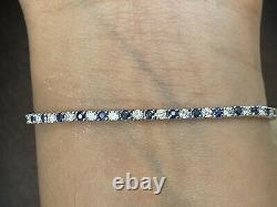 3.25ct Natural Sapphire And Diamond Tennis Bracelet Claw Set, F/SI- 9k White Gold