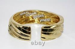 $45,750 3.75ct Natural Round Cut Diamond Cluster Cuff Bracelet 18k Two-tone Gold