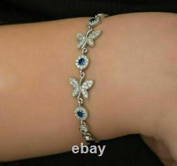 4Ct Round Cut Blue Sapphire Lab Created Tennis Bracelet 14K White Gold Over