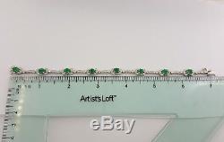 4 ct 14K White Gold Emerald & Round Brilliant Cut Diamond Tennis Bracelet 7