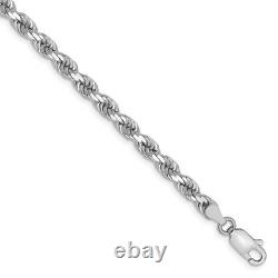 4mm, 14k White Gold, Diamond Cut Solid Rope Chain Bracelet, 7 Inch