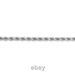 4mm, 14k White Gold, Diamond Cut Solid Rope Chain Bracelet, 7 Inch
