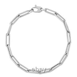 4mm Paperclip Link Bracelet Real 14K White Gold 7.5