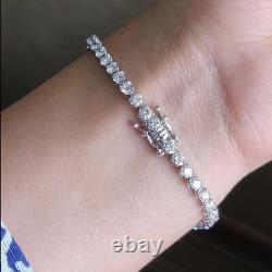 4mm Round 10 TCW Moissanite Engagement 8 Tennis Bracelet 14k White Gold Plated