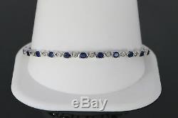 $5500 BH EFFY 14K White Gold Bezel Set Blue Oval Sapphire Diamond 7.25 Bracelet