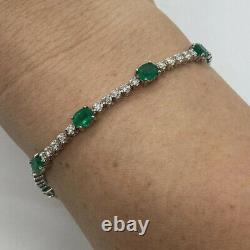 5Ct Diamond Oval Green Emerald Women Wedding Tennis Bracelet 14k White Gold Over