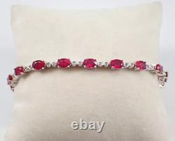 5Ct Oval Cut Lab-Created Red Ruby Unique Tennis Bracelet 14K White Gold Plated