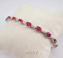 5Ct Oval Cut Lab-Created Red Ruby Unique Tennis Bracelet 14K White Gold Plated