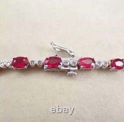 5Ct Oval Cut Lab-Created Red Ruby Unique Tennis Bracelet 14K White Gold Plated